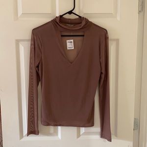 Charlotte Russe sheer cut out neckline top in a dusty purple color. Medium NWT.